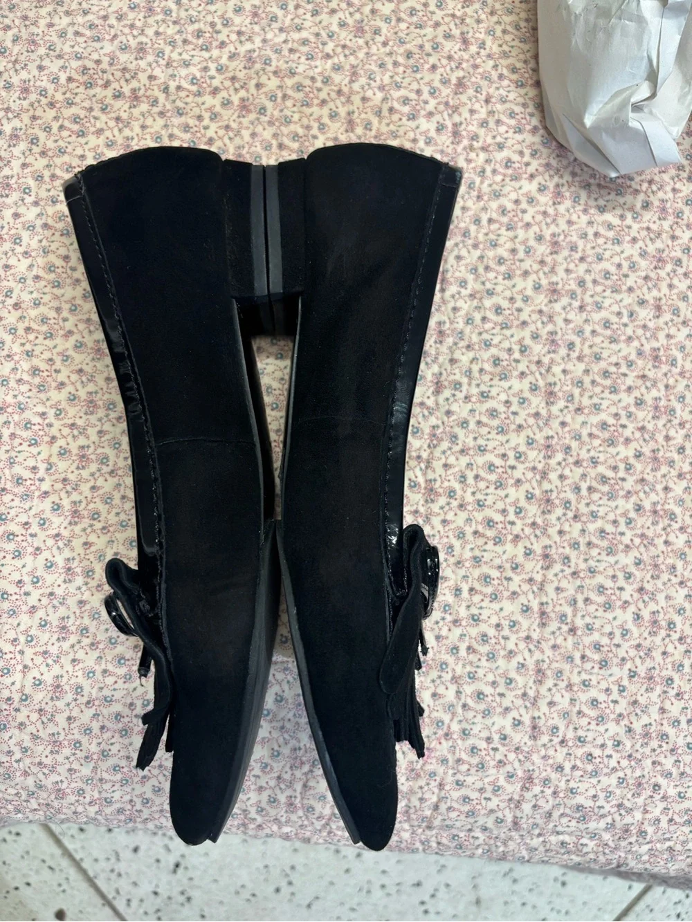 kate spade Black Suede Kiltie Bow Flats